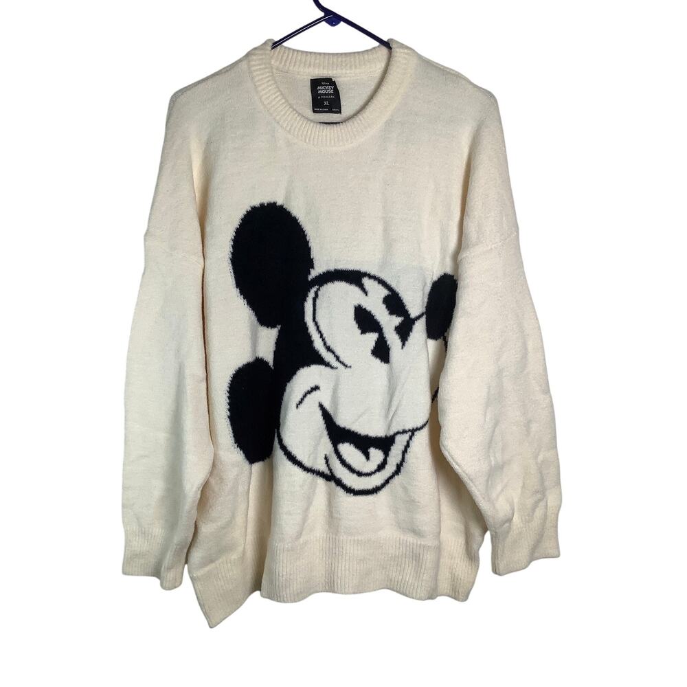 Disney Women's XL Primark Cream Mickey Mouse Graphic Knit Sweater Vintage HR13-3